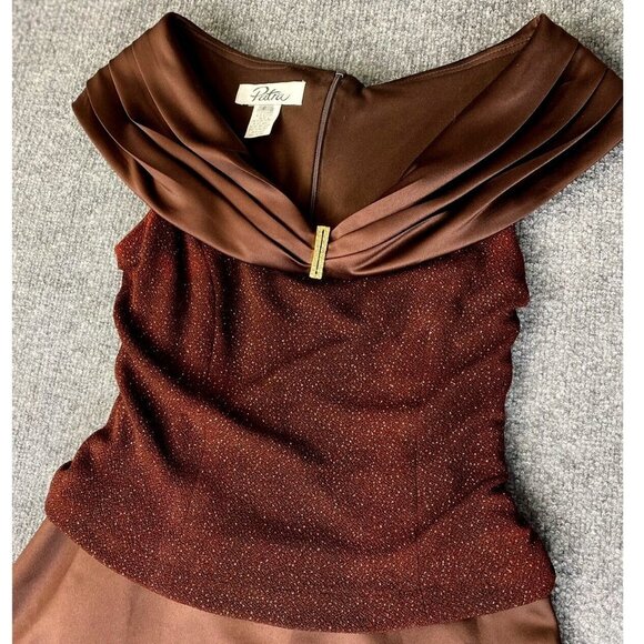Patra Dress Womens 6 Brown Glitter Formal Gown Prom Satin Rhinestone Long - Picture 12 of 16